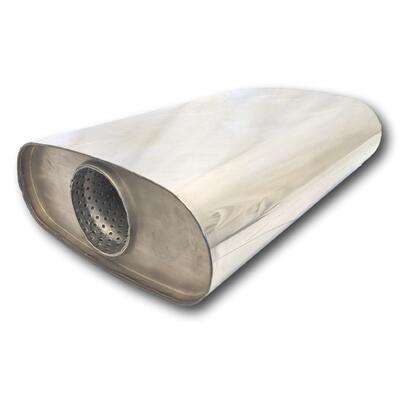 3" Polished Oval 10" X 4" 16" Long Stainless Steel High Flow Muffler Offset  Centre